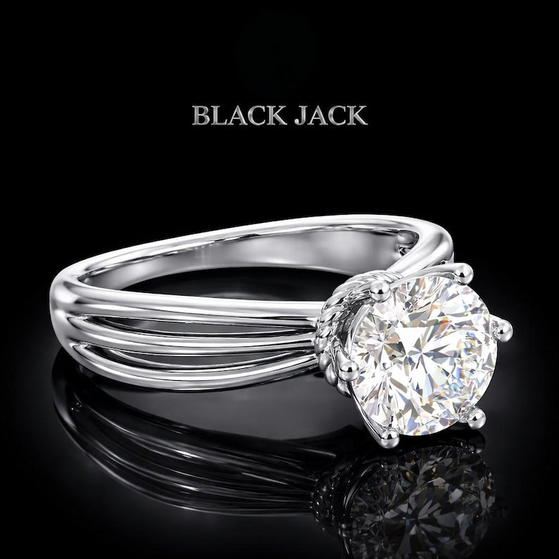 2.00 Ct Hair to Diamond Multi-Band Solitaire Ring in 14K White Gold Black Jack