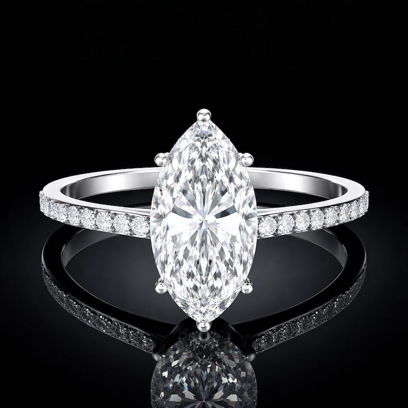 3.50 Ct Cremation Diamond Marquise Engagement Ring in 14K White Gold Black Jack