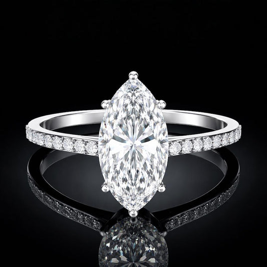 3.50 Ct Cremation Diamond Marquise Engagement Ring in 14K White Gold Black Jack