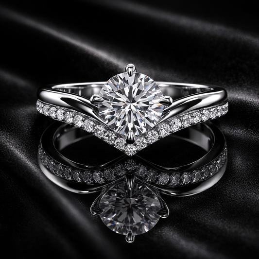 1.75 Carat Lab-Grown Diamond Round Brilliant Chevron Pavé Engagement Ring in 14K White Gold