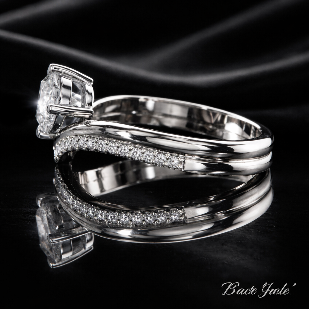 1.75 Carat Lab-Grown Diamond Round Brilliant Chevron Pavé Engagement Ring in 14K White Gold