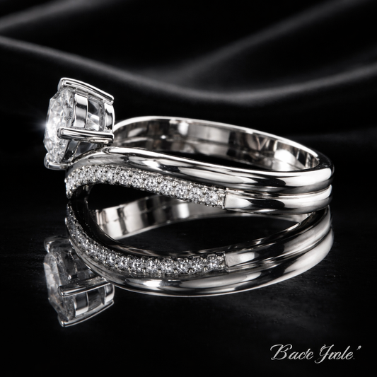 1.75 Carat Lab-Grown Diamond Round Brilliant Chevron Pavé Engagement Ring in 14K White Gold