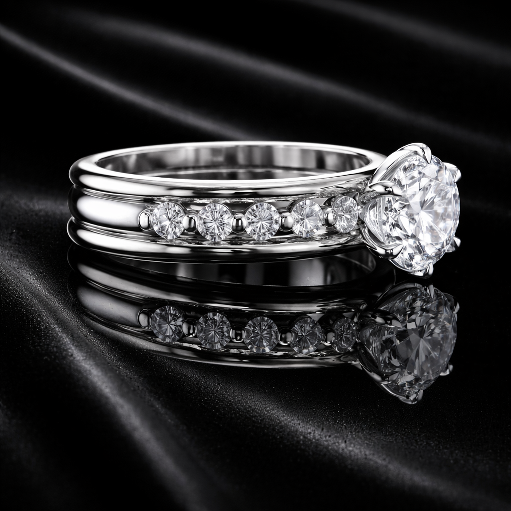 1.85 Carat Lab-Grown Diamond Round Brilliant Double Band Channel Engagement Ring in 14K White Gold