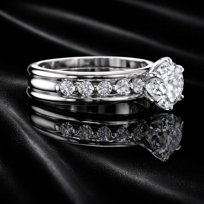 1.85 Carat Lab-Grown Diamond Round Brilliant Double Band Channel Engagement Ring in 14K White Gold