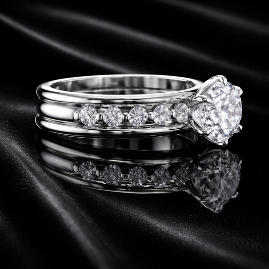 1.85 Carat Lab-Grown Diamond Round Brilliant Double Band Channel Engagement Ring in 14K White Gold