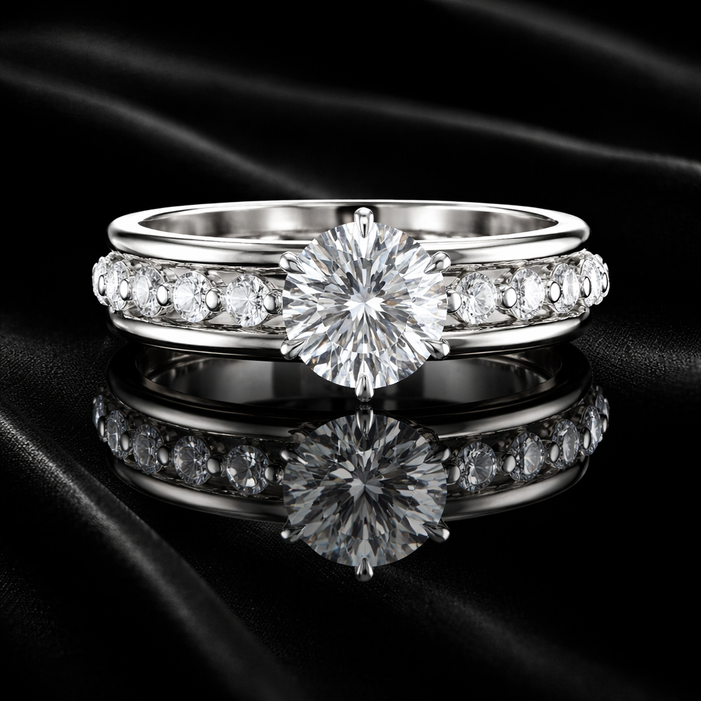 1.85 Carat Lab-Grown Diamond Round Brilliant Double Band Channel Engagement Ring in 14K White Gold