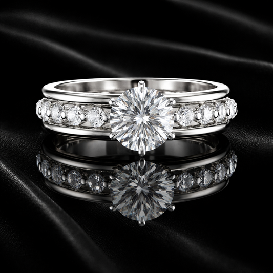 1.85 Carat Lab-Grown Diamond Round Brilliant Double Band Channel Engagement Ring in 14K White Gold