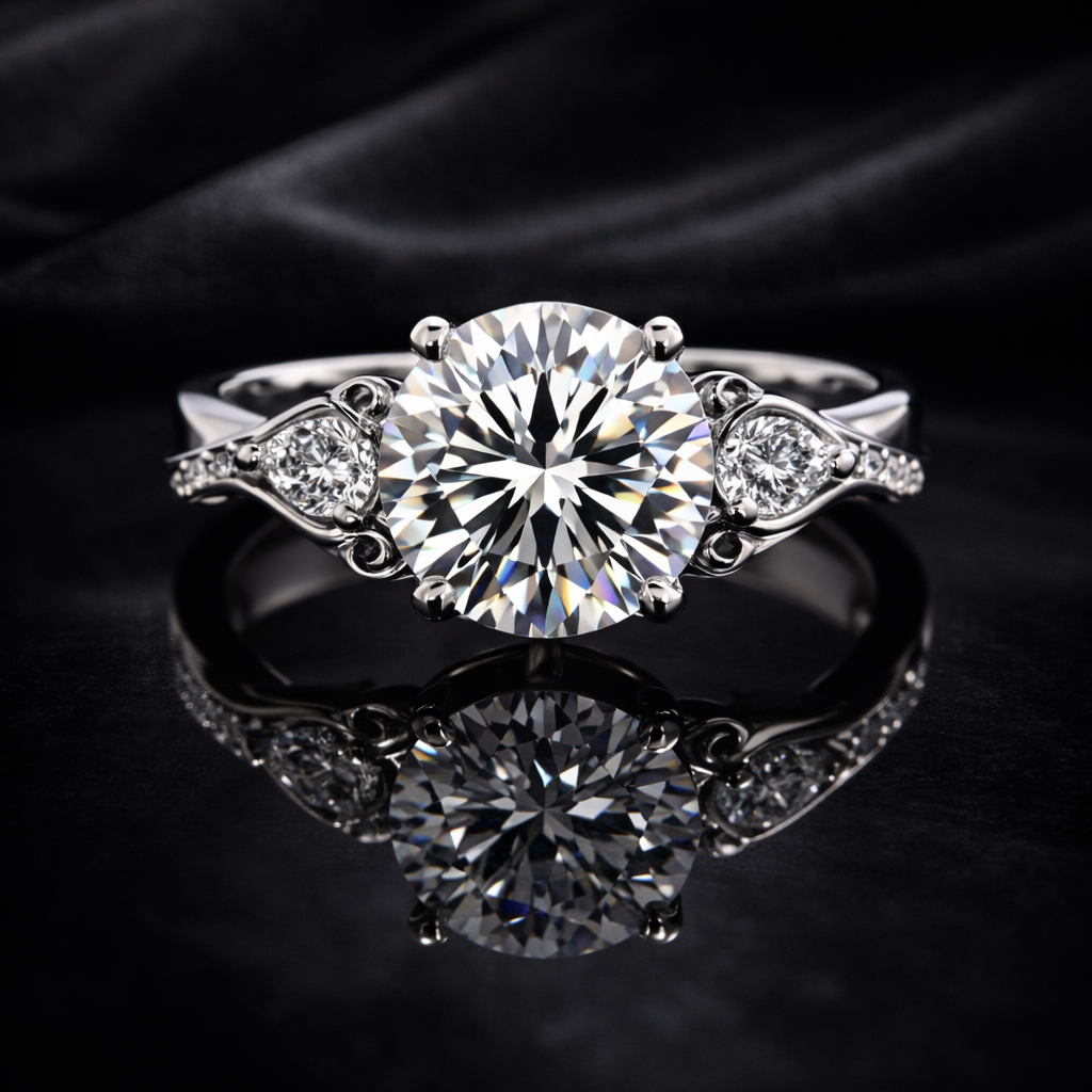 2.00 Carat Lab-Grown Diamond Round & Pear Three-Stone Engagement Ring in 14K White Gold