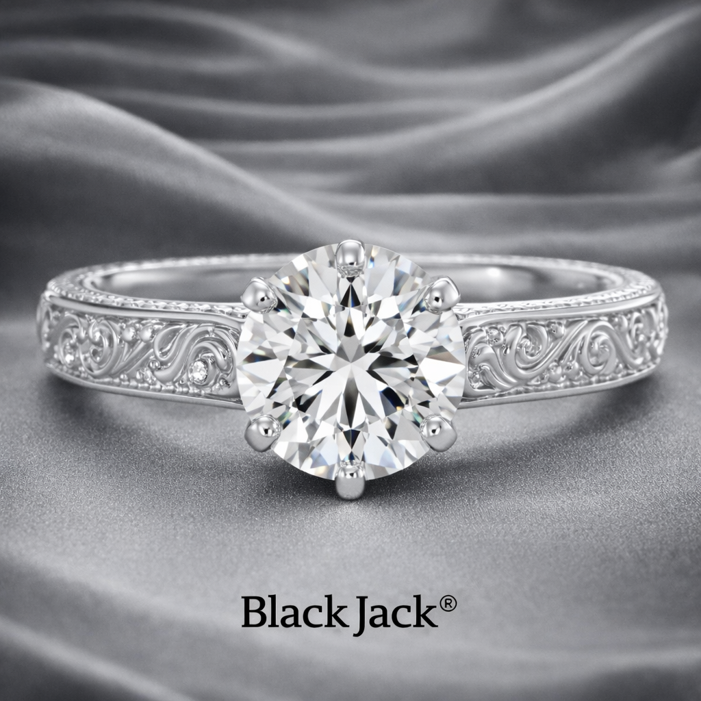 2.30 CT Round in 14K White Gold Vintage Engraved Lab Grown Diamond Engagement Ring  IGI Certified
