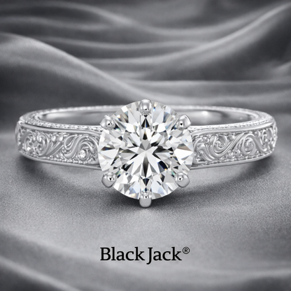 2.30 CT Round in 14K White Gold Vintage Engraved Lab Grown Diamond Engagement Ring  IGI Certified
