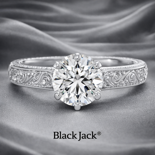 2.30 CT Round in 14K White Gold Vintage Engraved Lab Grown Diamond Engagement Ring  IGI Certified