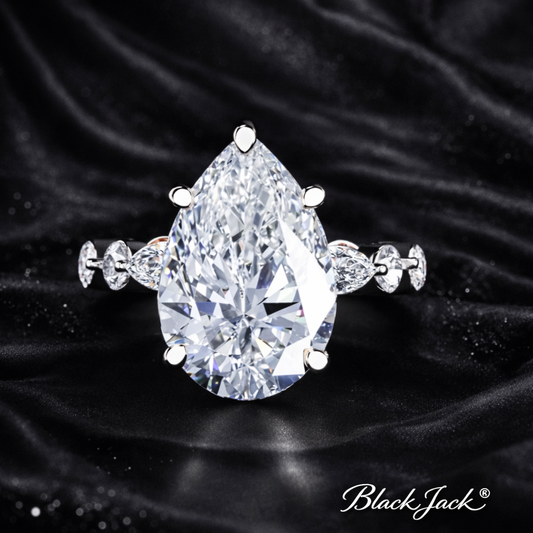 6.50 Carat Lab-Grown Diamond Three Stone Engagement Ring Pear Cut with Marquise & Round Side Stones in 14K White Gold