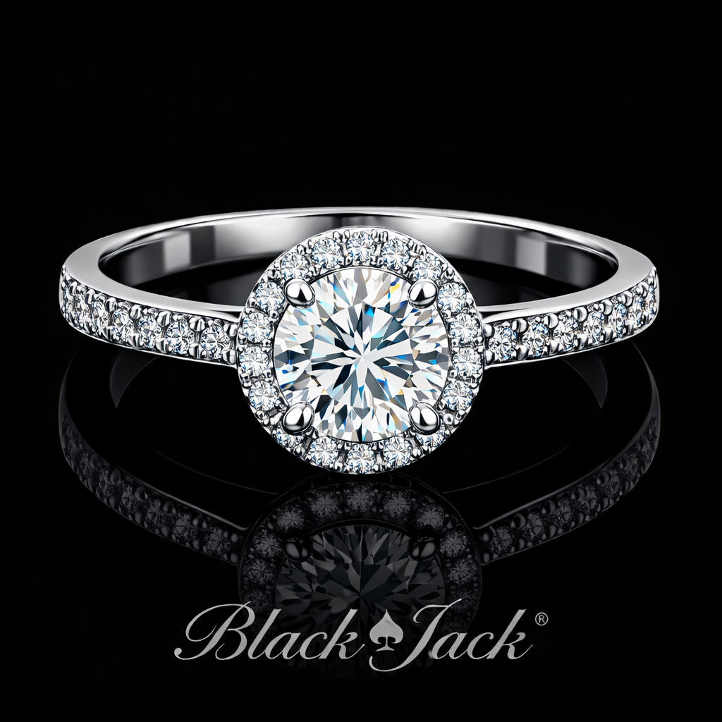 1.30 Ct Round Halo Lab Grown Diamond Ring in 925 Sterling Silver| Black Jack®