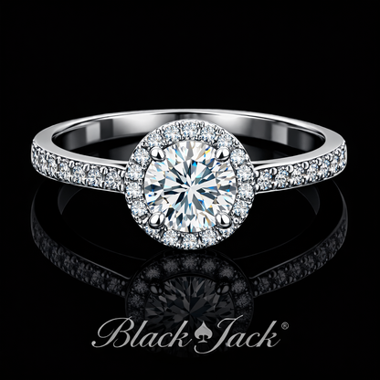 1.30 Ct Round Halo Lab Grown Diamond Ring in 925 Sterling Silver| Black Jack®