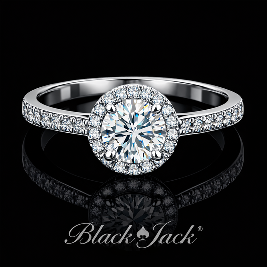 1.30 Ct Round Halo Lab Grown Diamond Ring in 925 Sterling Silver| Black Jack®