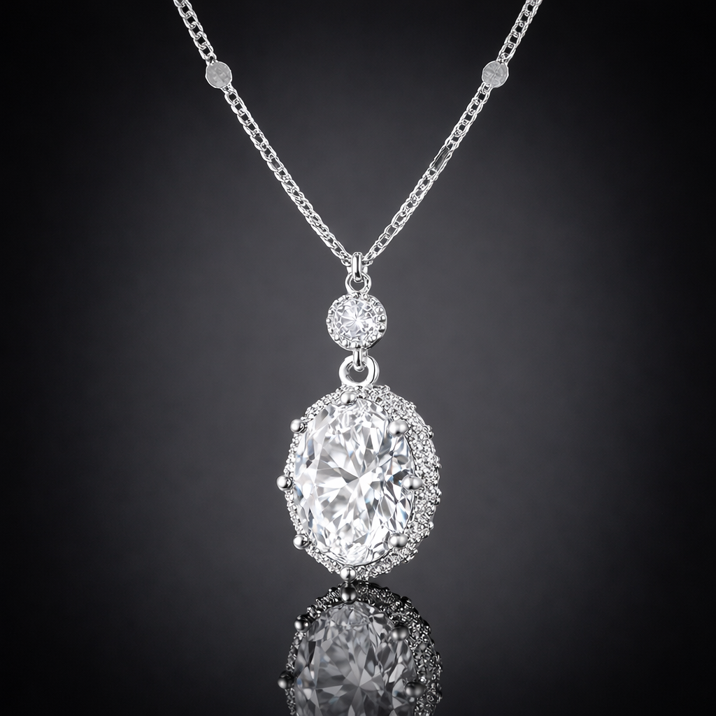 0.50 Ct Total Lab-Grown  Diamond Oval Halo Pendant in 925 Sterling Silver | Black Jack®