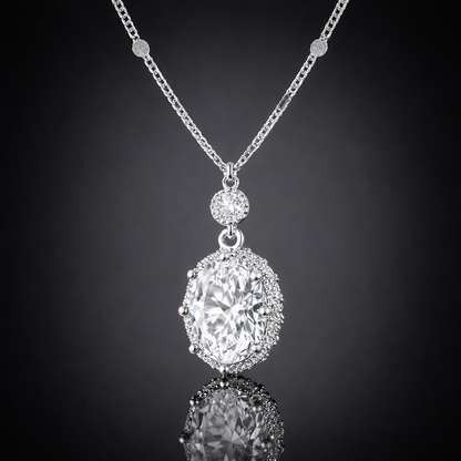 0.50 Ct Total Lab-Grown  Diamond Oval Halo Pendant in 925 Sterling Silver | Black Jack®