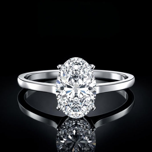 3.00 Carat Oval Cut Moissanite Classic Solitaire Engagement Ring in 925 Sterling Silver