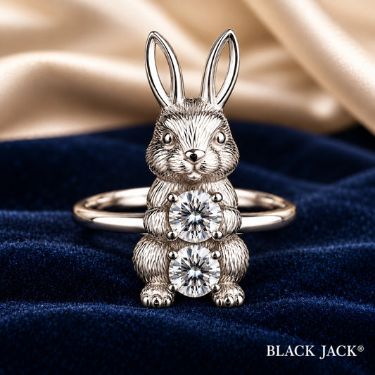 2.00 Ct Pet Cremation Diamond Bunny Rabbit Ring Human Ashes Jewelry 14K White Gold Memorial Keepsake Ring Black Jack