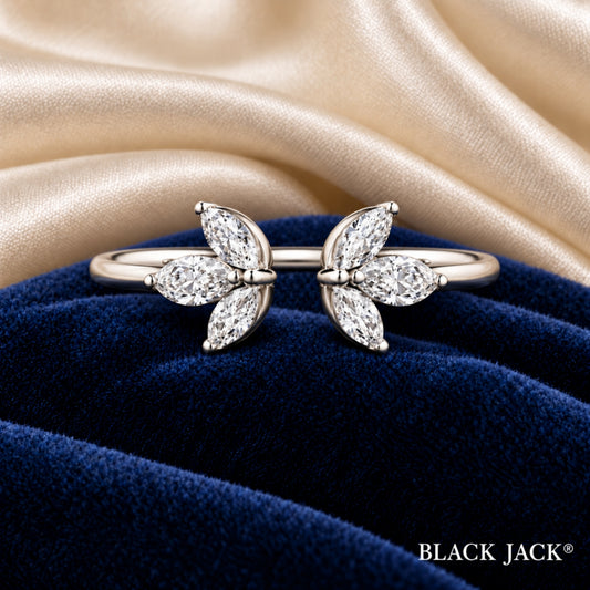 1.20 Ct Human Memorial Diamond Butterfly Open Ring Memory Diamond Ring Marquise Cut 14K White Gold Black Jack