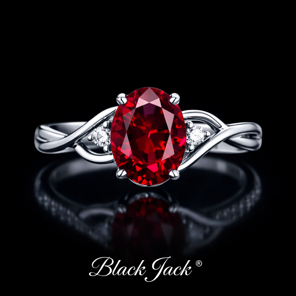 3.20 Carat Oval Cut Ruby & Moissanite Twisted Bypass Engagement Ring in 925 Sterling Silver