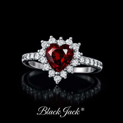 2.10 Carat Heart Cut Ruby & Moissanite Halo Engagement Ring in 925 Sterling Silver
