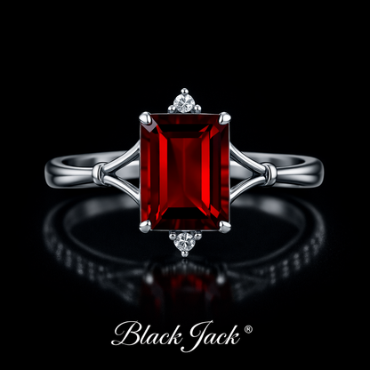 3.08 Carat Emerald Cut Ruby & Moissanite Solitaire Engagement Ring in 925 Sterling Silver