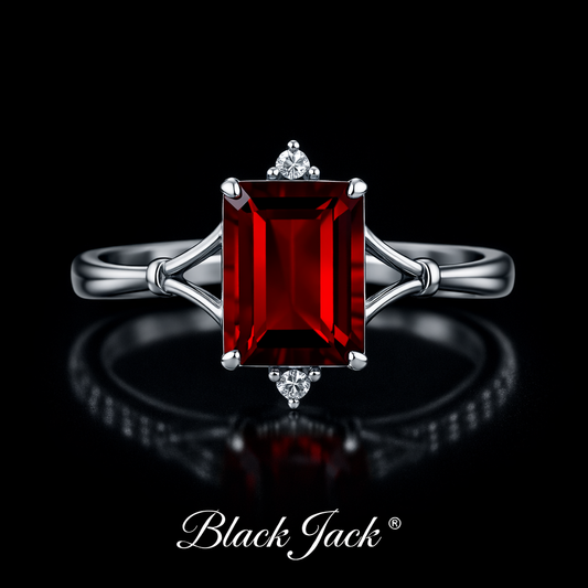3.08 Carat Emerald Cut Ruby & Moissanite Solitaire Engagement Ring in 925 Sterling Silver