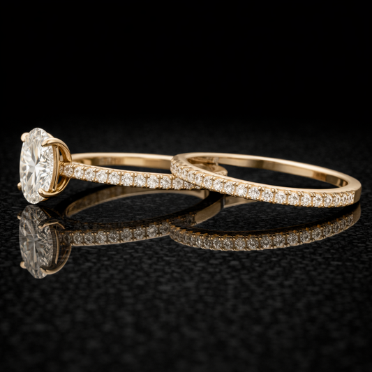 1.30 Ct Oval Cut Lab Grown Diamond Engagement Ring Set in 14K Yellow Gold | 1 Ct IGI Certified Center Diamond