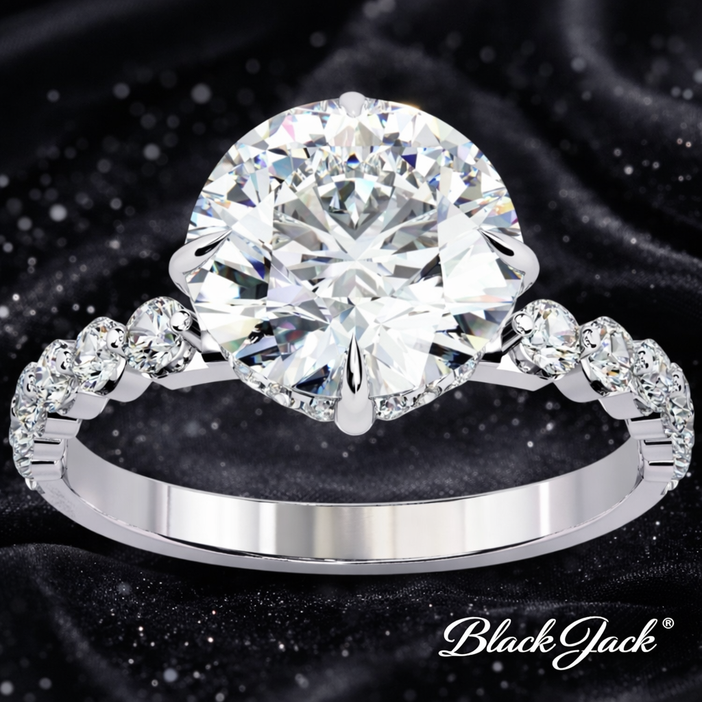 7.20 Carat Lab-Grown Diamond Three Stone Engagement Ring – Round Brilliant Cut in 14K White Gold