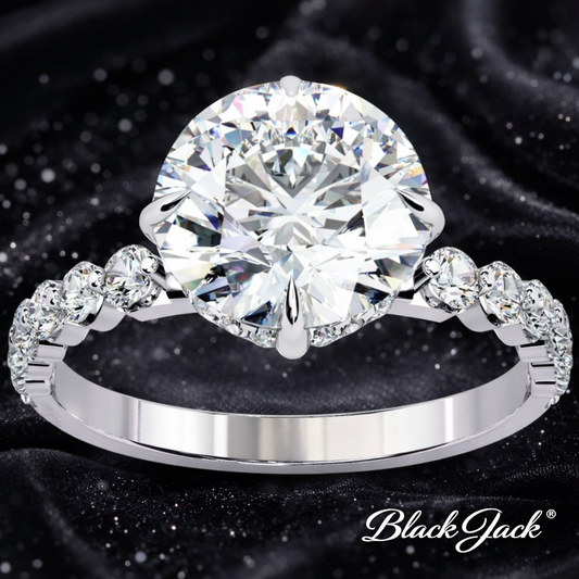 7.20 Carat Lab-Grown Diamond Three Stone Engagement Ring – Round Brilliant Cut in 14K White Gold