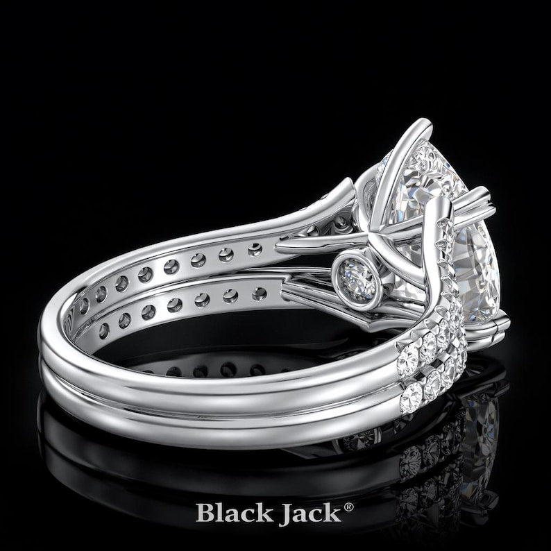 3.50 Carat Pear Cut Moissanite Double Split Pavé Engagement Ring in 925 Sterling Silver