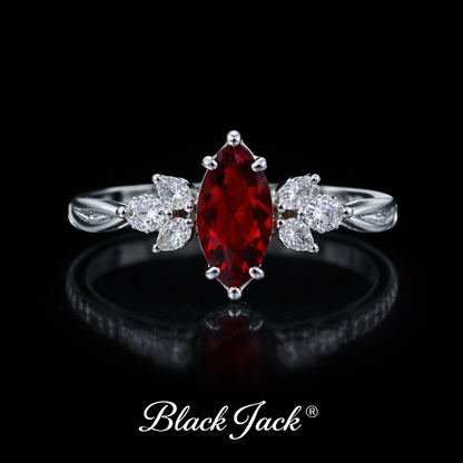 4.20 Carat Marquise Cut Ruby & Moissanite Floral Cluster Engagement Ring in 925 Sterling Silver