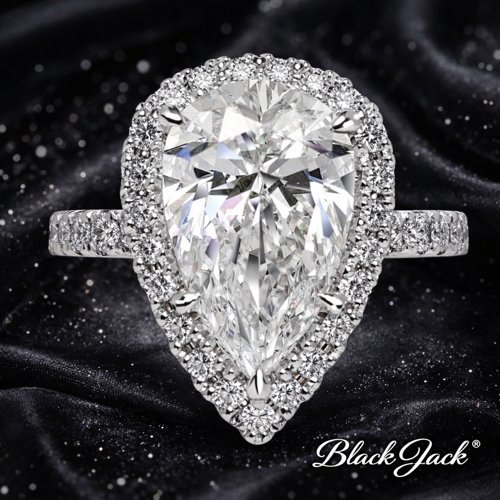 7.80 Carat Lab-Grown Diamond Double Halo Engagement Ring – Pear Cut in 14K White Gold