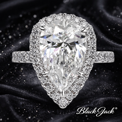 7.80 Carat Lab-Grown Diamond Double Halo Engagement Ring – Pear Cut in 14K White Gold