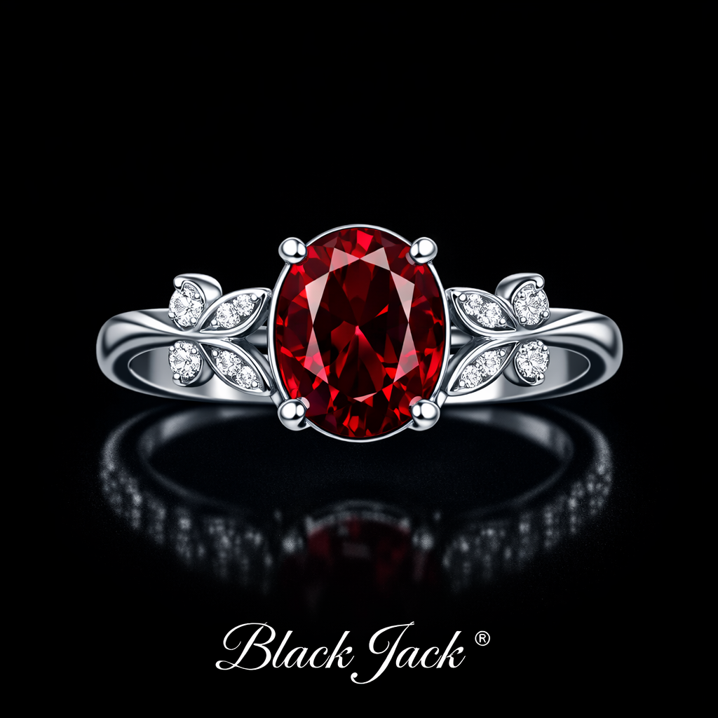 2.40 Carat Oval Cut Ruby Floral Side Moissanite Engagement Ring in 925 Sterling Silver