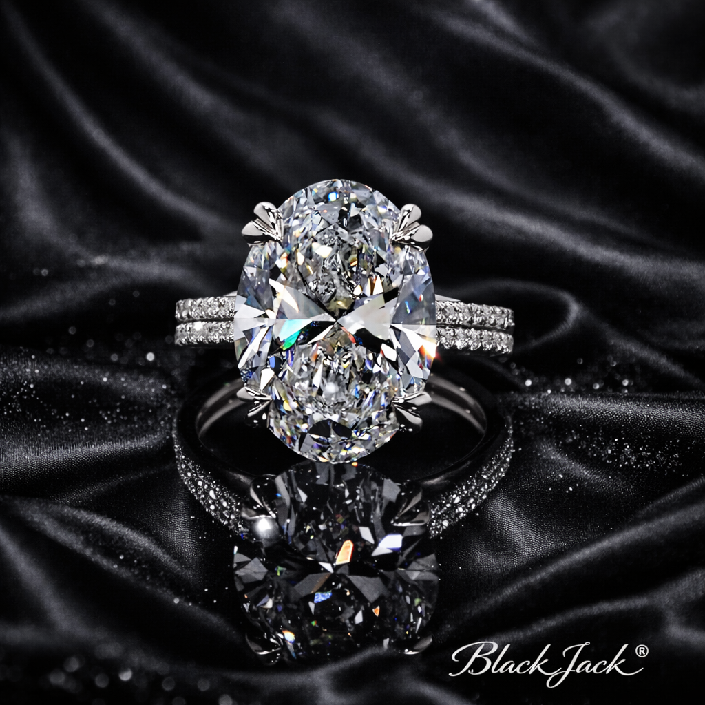 7.90 Carat Lab-Grown Diamond Oval Pavé Engagement Ring Oval Cut in 14K White Gold