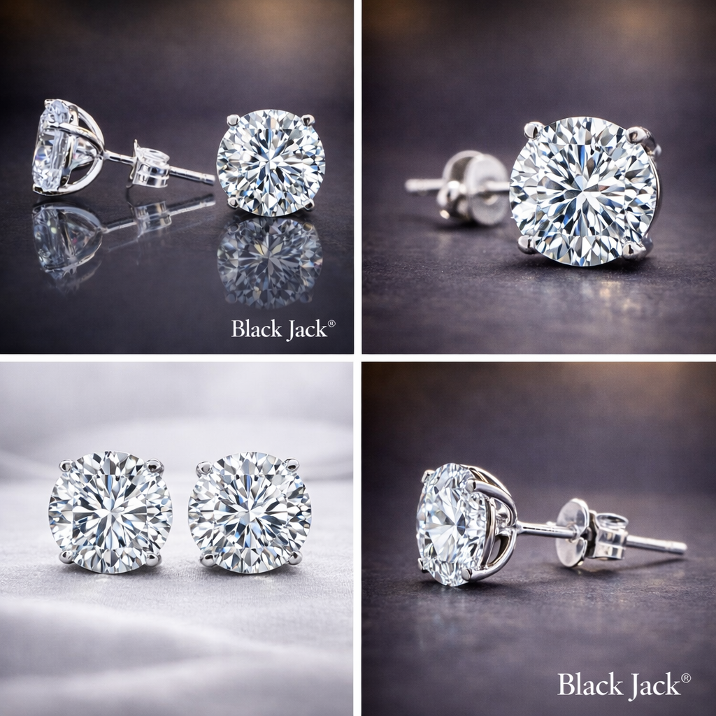 2.00 Ct Round Lab Grown Diamond Stud Earrings in 14K White Gold | 1 Ct Each | Push Back | IGI Certified