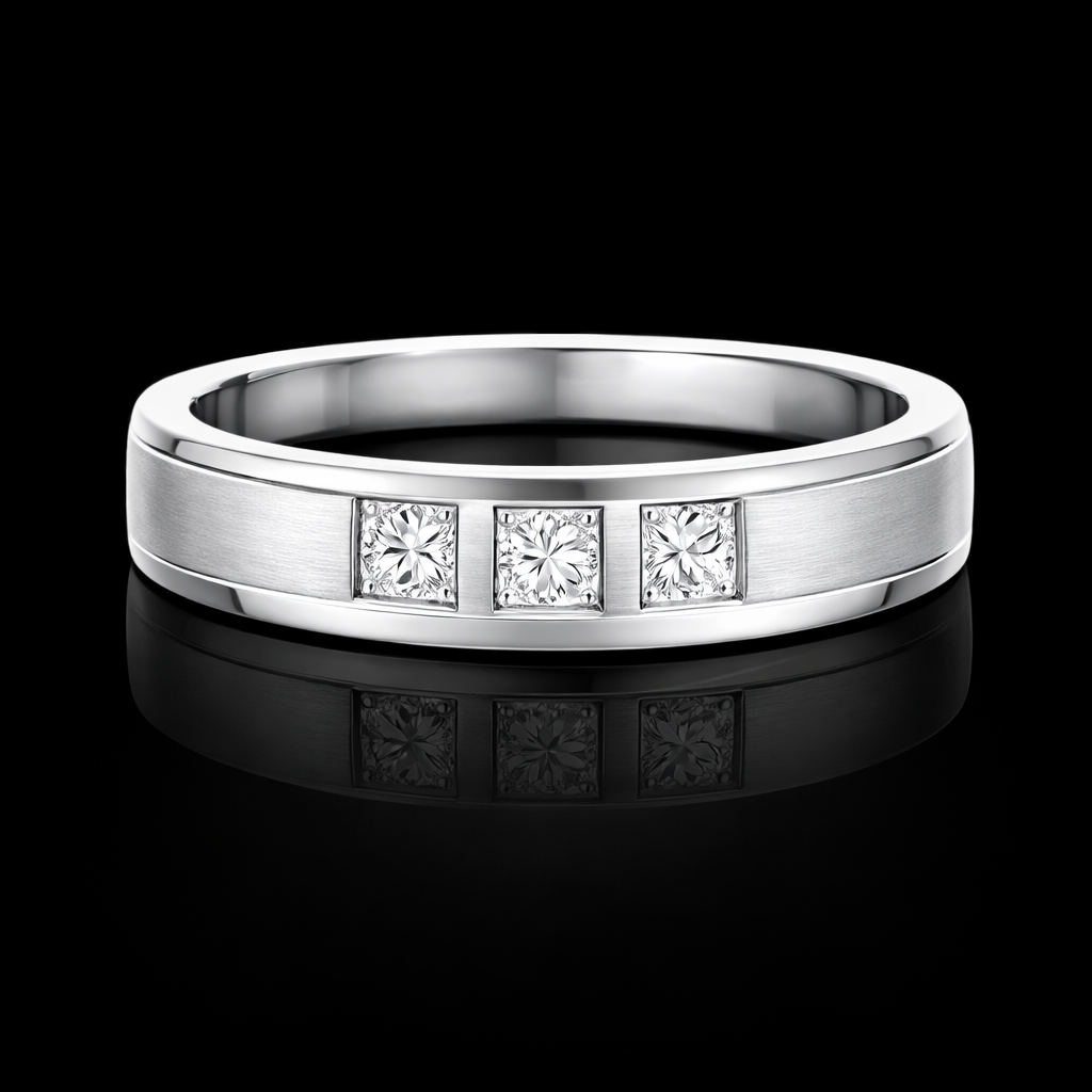 0.45 Ct Three Stone Princess Cut Men’s Wedding Band Custom Memory Diamond Men’s Wedding Band  Lab-Grown Diamond from Personal Carbon in 14K Gold