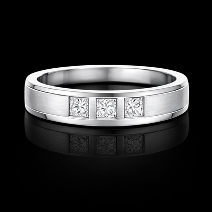 0.45 Ct Three Stone Princess Cut Men’s Wedding Band Custom Memory Diamond Men’s Wedding Band  Lab-Grown Diamond from Personal Carbon in 14K Gold