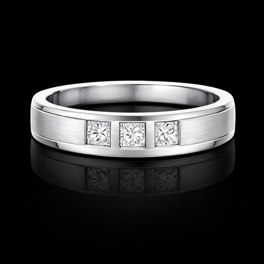 0.45 Ct Three Stone Princess Cut Men’s Wedding Band Custom Memory Diamond Men’s Wedding Band  Lab-Grown Diamond from Personal Carbon in 14K Gold