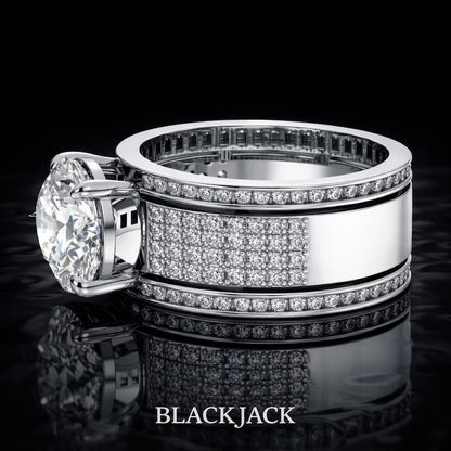 4.80 Carat Round Cut Moissanite Wide Multi-Row Pavé Engagement Ring in 925 Sterling Silver