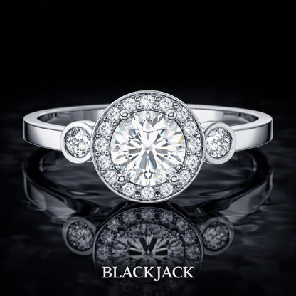 2.20 Carat Round Cut Moissanite Halo Bezel Accent Engagement Ring in 925 Sterling Silver