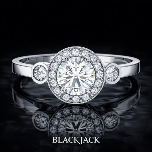 2.20 Carat Round Cut Moissanite Halo Bezel Accent Engagement Ring in 925 Sterling Silver