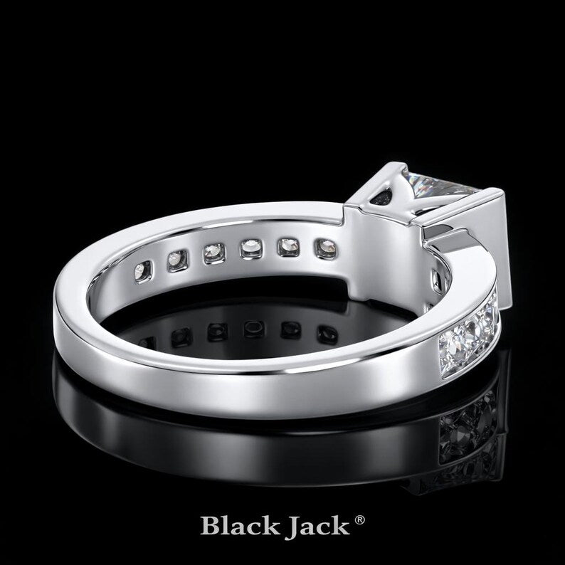 3.00 Carat Princess Cut Moissanite Channel Set Engagement Ring in 925 Sterling Silver