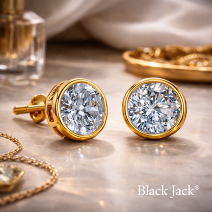 2.00 Ct Round Lab Grown Diamond Stud Earrings in 14K Gold | Bezel Set Diamond Studs