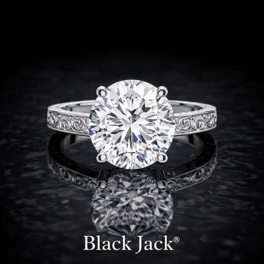 3.00 Carat Round Cut Moissanite Vintage Scroll Solitaire Engagement Ring in 925 Sterling Silver