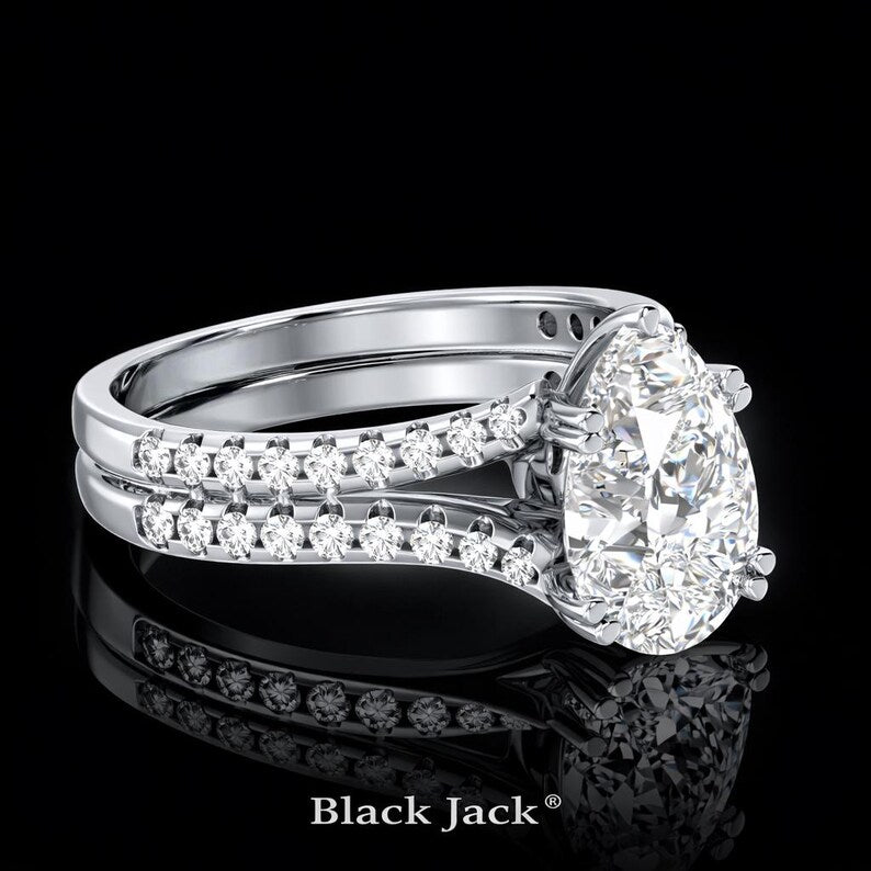 3.50 Carat Pear Cut Moissanite Double Split Pavé Engagement Ring in 925 Sterling Silver