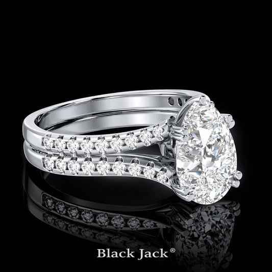 3.50 Carat Pear Cut Moissanite Double Split Pavé Engagement Ring in 925 Sterling Silver
