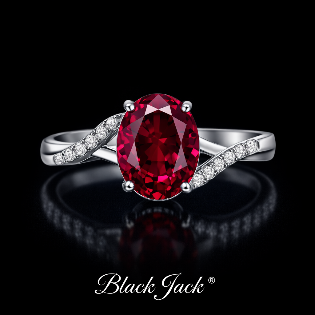 3.15 Carat Oval Cut Ruby & Moissanite Bypass Engagement Ring in 925 Sterling Silver